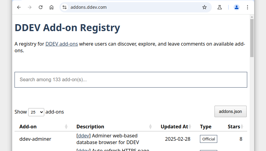 DDEV Add-on Registry website